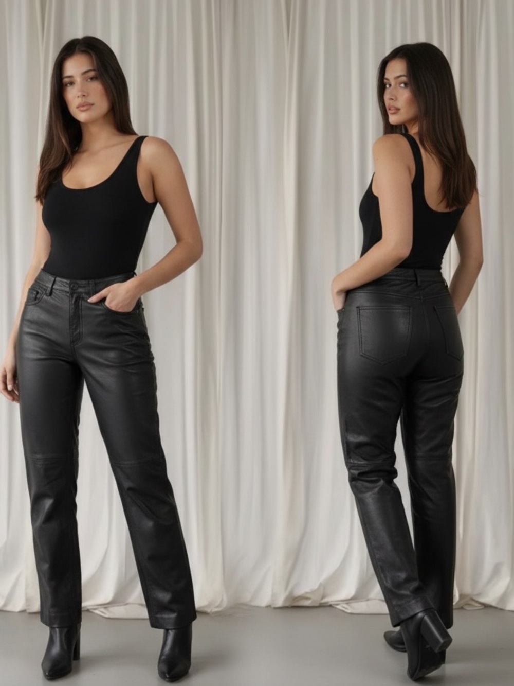 Brandon Thomas Black Straight-Leg 100% leather pants size 8